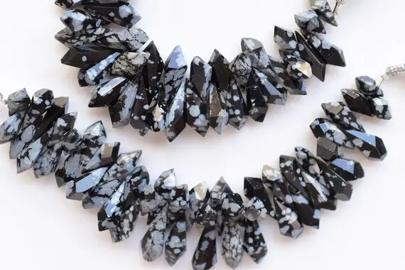 Snowflake Obsidian Faceted Tumble Drops Natural Gemstone Beads | 13x4 To 7x4 Mm | 12 To 13 Beads