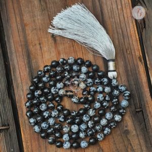 Shop Snowflake Obsidian Necklaces! Snowflake Obsidian Mala For Purification, Snowflake Obsidian Necklace, Yoga Gifts, Knotted Mala | Natural genuine Snowflake Obsidian necklaces. Buy crystal jewelry, handmade handcrafted artisan jewelry for women.  Unique handmade gift ideas. #jewelry #beadednecklaces #beadedjewelry #gift #shopping #handmadejewelry #fashion #style #product #necklaces #affiliate #ad