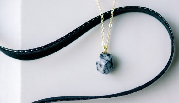 Snowflake Obsidian Necklace / Bridesmaid Jewelry Ideas / Bridesmaid Necklaces Gift / Black Gemstone White Spots / Healing Crystal Necklace /