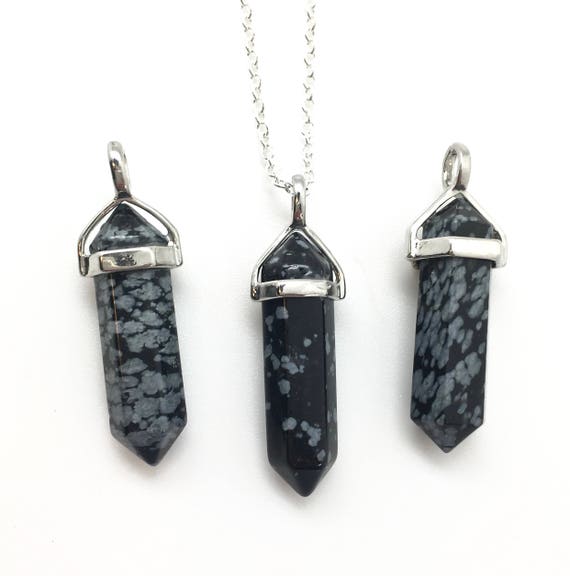 Snowflake Obsidian Necklace - Snowflake Obsidian Pendant - Healing Crystal Necklace - Crystal Point Pendant - Polished Snowflake Obsidian