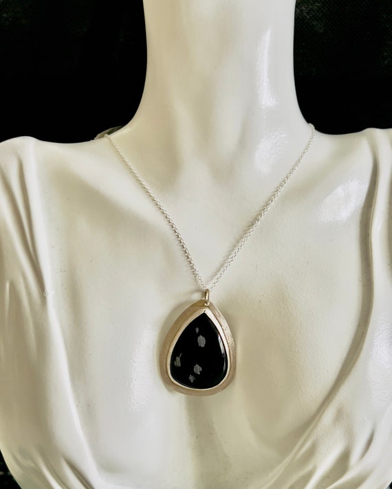 Sterling Silver Snowflake Obsidian Necklace