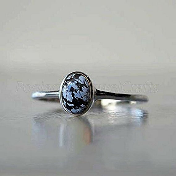 Snowflake Obsidian Ring Women, 925 Silver Rings, Dainty Ring Women, Handmade Ring, Stackable Ring, Minimalist Ring, Ring For Women, Promise