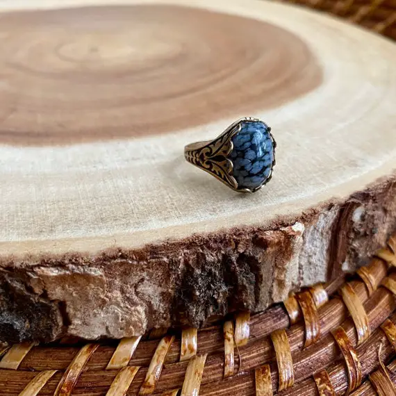 Snowflake Obsidian Ring, Boho Gemstone Ring, Healing Stone Jewelry