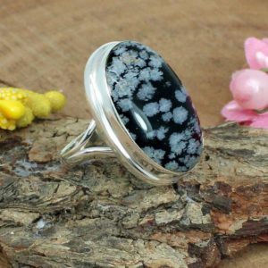 Snowflake Obsidian Ring, Genuine Gemstone, Obsidian Ring, Oval Ring, Sterling Silver Ring, Split Band,Handmade Ring, Snowflake Gemstone Ring | Natural genuine Snowflake Obsidian rings, simple unique handcrafted gemstone rings. #rings #jewelry #shopping #gift #handmade #fashion #style #affiliate #ad