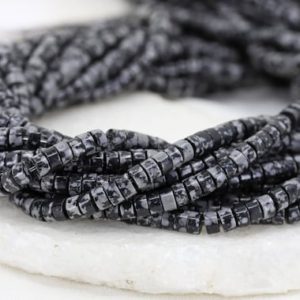Shop Obsidian Rondelle Beads! Snowflake Obsidian Rondelle Jasper Bead, 4mm Heishi Disc Rondelle Natural Bead / NSH- | Natural genuine rondelle Obsidian beads for beading and jewelry making.  #jewelry #beads #beadedjewelry #diyjewelry #jewelrymaking #beadstore #beading #affiliate #ad
