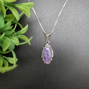 Shop Charoite Necklaces! SoCute925 Dainty Purple Charoite Necklace Pendant With Silver Box Chain | Russian Long Oval Charoite Pendant Necklace | Southwest Necklace | Natural genuine Charoite necklaces. Buy crystal jewelry, handmade handcrafted artisan jewelry for women.  Unique handmade gift ideas. #jewelry #beadednecklaces #beadedjewelry #gift #shopping #handmadejewelry #fashion #style #product #necklaces #affiliate #ad