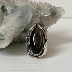 Shop Obsidian Rings! Sterling silver black obsidian ring women, adjustable ring black gemstone ring, vintage style filigree ring, large black stone ring Armenia | Natural genuine Obsidian rings, simple unique handcrafted gemstone rings. #rings #jewelry #shopping #gift #handmade #fashion #style #affiliate #ad