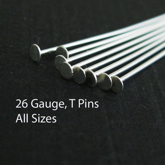 Sterling Silver Head Pins - Silver Flat End T Pins - 26 Gauge ,0.4mm, Jewelry Making Pins - Wholesale Bulk Headpins - All Sizes Sku: 204401
