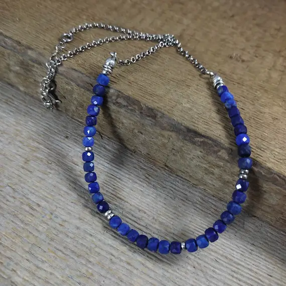 Sterling Silver Necklace With Lapis Lazuli, Raw Sterling Silver Necklace, Sterling Silver, Get 20% Off, Handmade Jewelry, Natural Gemstone