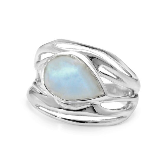 Sterling Silver Rainbow Moonstone Statement Ring, Moonstone Ring, Coastal Jewellery, Beach Ring, June Birthstone Ring