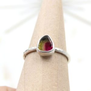 Shop Watermelon Tourmaline Rings! Sterling Silver Watermelon Tourmaline Ring, Silver Hammered Ring, Minimalist Ring, Oxidized Ring, Size 7.5 Ring | Natural genuine Watermelon Tourmaline rings, simple unique handcrafted gemstone rings. #rings #jewelry #shopping #gift #handmade #fashion #style #affiliate #ad