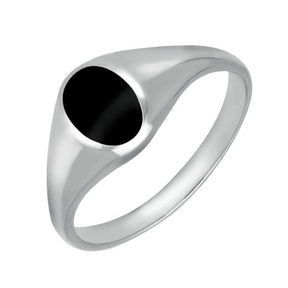 Sterling Silver Whitby Jet Small Oval Signet Ring