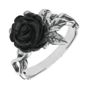 Shop Jet Jewelry! Sterling Silver Whitby Jet Tuberose Rose Leaf Twist Ring | Natural genuine Jet jewelry. Buy crystal jewelry, handmade handcrafted artisan jewelry for women.  Unique handmade gift ideas. #jewelry #beadedjewelry #beadedjewelry #gift #shopping #handmadejewelry #fashion #style #product #jewelry #affiliate #ad