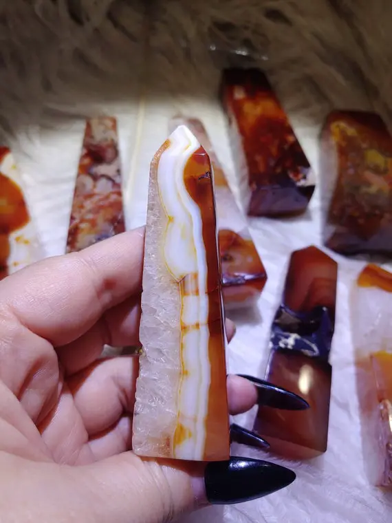 Stunning Carnelian Agate Druzy Towers Obelisks Hand Carved Indonesian Obelisk Carvings Fiery Carnelian Agate Sacral Chakra Stone Altar Gift