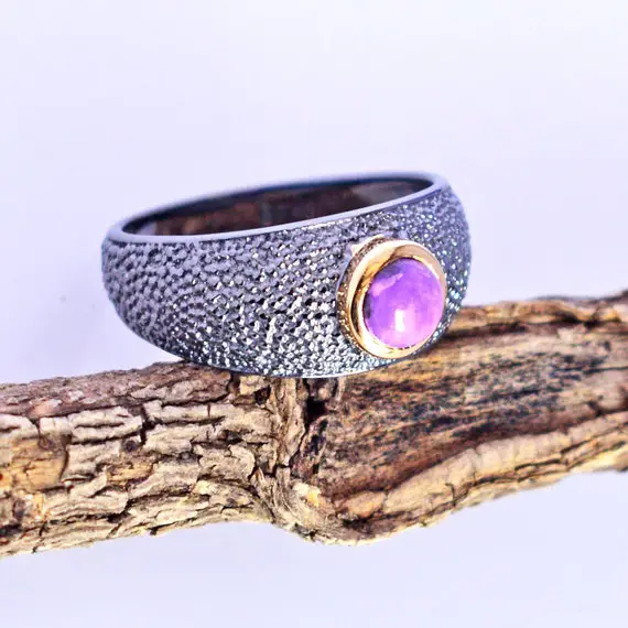 Sugilite Ring, Purple Stone Ring, Adjustable Rings, Purple Gemstone Ring, Genuine Sugilite Rings, Purple Sugilite Ring,black Rhodium Jewelry