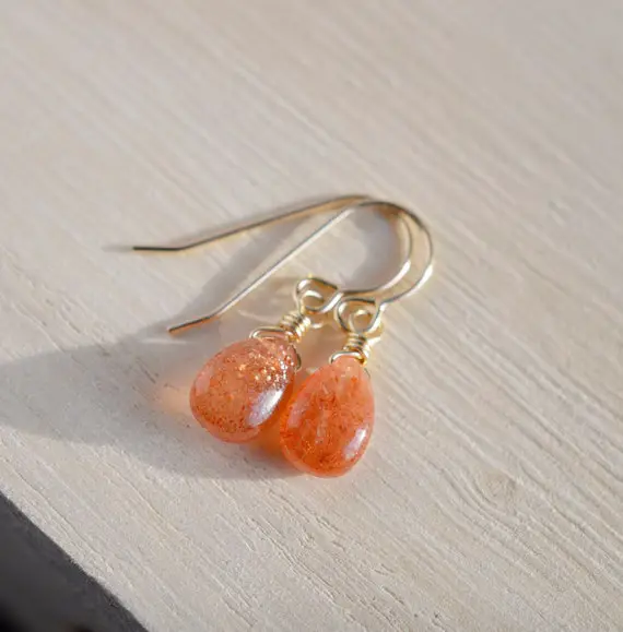 Sunstone Earrings In 14k Gold Fill Or Sterling Silver - Natural Sunstone Teardrop Dangles - Gemstone Healing Crystal Jewelry - Gift For Her