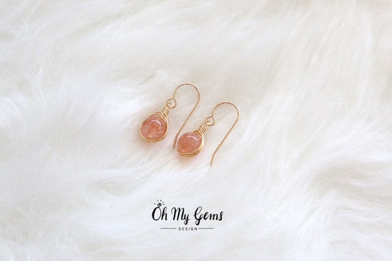 Sunstone Earrings, Wire Wrapped Earrings, 14k Gold Filled Earrings, Natural Gemstone Earrings, Orange Dangle Earrings, Crystal Dangle Drop