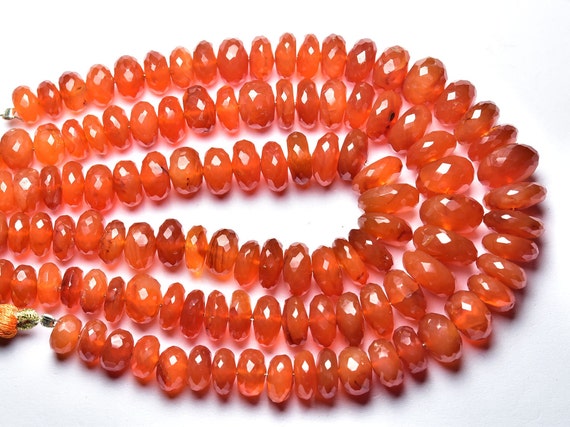 Big Superb Carnelian Rondelle Beads - 7.5 Inches - Natural Beautiful Faceted Carnelian Rondelle - Size Is 7.5- 11 Mm #2180