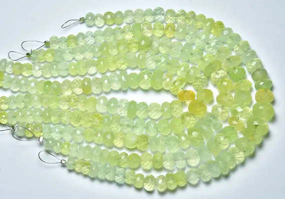 Super Quality Prehnite Rondelle Beads - 8 Inches - Natural Faceted Prehnite Rondelles - Size Is 6 - 9 Mm #2368
