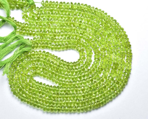 Superb Peridot Rondelle Beads - 7 Inches - Natural Beautiful Micro Cut Faceted Peridot Flat Rondelle - Size Is 5 - 5.2 Mm #1277