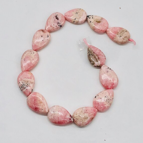 Sweet Pink Rhodochrosite 15x10x5mm Teardrop Bead 8" Strand | 13 Beads |