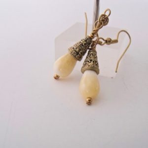Aragonite yellow teardrop dangle earrings longated drops | Natural genuine Aragonite earrings. Buy crystal jewelry, handmade handcrafted artisan jewelry for women.  Unique handmade gift ideas. #jewelry #beadedearrings #beadedjewelry #gift #shopping #handmadejewelry #fashion #style #product #earrings #affiliate #ad