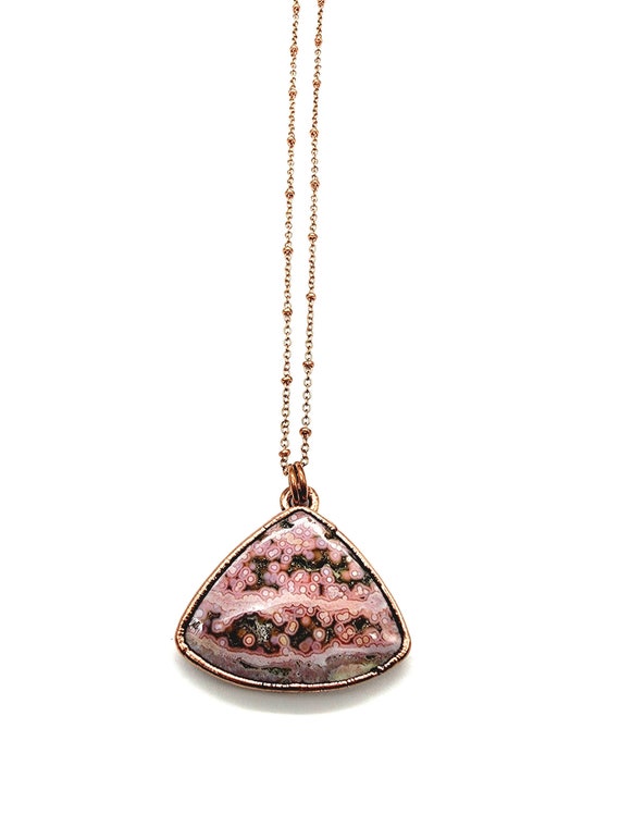 Teardrop Pink Ocean Jasper Necklace // Electroformed Jewelry // Soldered Copper Chain