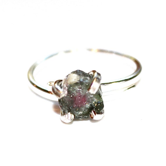 Tiny Watermelon Tourmaline Ring In Silver