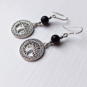 Shop Jet Earrings! Tree of Life Whitby Jet Earrings, Whitby Jet Jewelry, 925. Sterling Silver Black Gemstone Earrings,  Semi Precious Whitby Jet Earrings, UK | Natural genuine Jet earrings. Buy crystal jewelry, handmade handcrafted artisan jewelry for women.  Unique handmade gift ideas. #jewelry #beadedearrings #beadedjewelry #gift #shopping #handmadejewelry #fashion #style #product #earrings #affiliate #ad