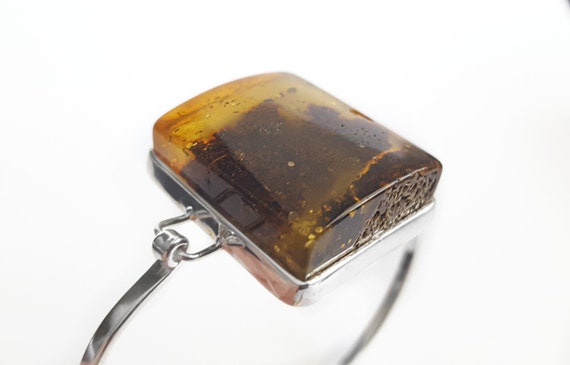 Unique Baltic Amber Bracelet, Square Amber Bangle, Silver Bangle Bracelet, Bright Gemstone Bracelet, Amber Stone Bracelet, Birthstone Bangle