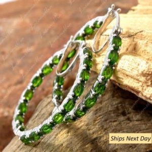 Shop Diopside Earrings! Unique Chrome Diopside Hoop Earrings , Oval cut Green Chrome Diopside Earrings, personalized Stud Earring Anniversary Gift For Mother Sister | Natural genuine Diopside earrings. Buy crystal jewelry, handmade handcrafted artisan jewelry for women.  Unique handmade gift ideas. #jewelry #beadedearrings #beadedjewelry #gift #shopping #handmadejewelry #fashion #style #product #earrings #affiliate #ad