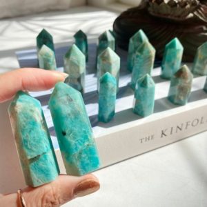 Shop Amazonite Points & Wands! Vibrant Teal Blue Green Amazonite Crystal Point Towers 30-40g 1.1-1.4oz 4-5cm 1.6-2in Blue Green Teal Crystal Tower Obelisk Amazon stone | Natural genuine stones & crystals in various shapes & sizes. Buy raw cut, tumbled, or polished gemstones for making jewelry or crystal healing energy vibration raising reiki stones. #crystals #gemstones #crystalhealing #crystalsandgemstones #energyhealing #affiliate #ad
