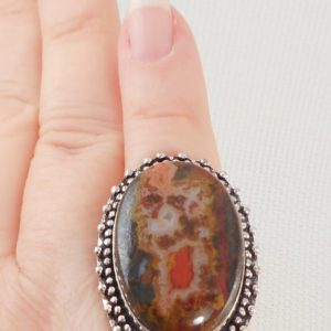 Shop Ocean Jasper Rings! Vintage 925 Large Oval Ocean Jasper Ring 90's Unique BIG 925 Ocean Jasper Ring 925 Big Orange & Brown Jasper Ring Statement Jasper Ring | Natural genuine Ocean Jasper rings, simple unique handcrafted gemstone rings. #rings #jewelry #shopping #gift #handmade #fashion #style #affiliate #ad