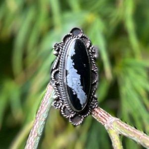 Shop Snowflake Obsidian Rings! Vintage Navajo Snowflake Obsidian Ring 1950’s | Natural genuine Snowflake Obsidian rings, simple unique handcrafted gemstone rings. #rings #jewelry #shopping #gift #handmade #fashion #style #affiliate #ad