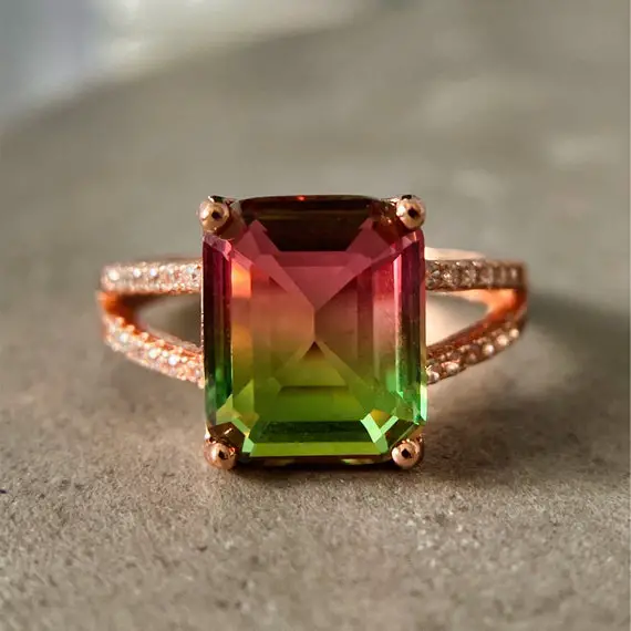 Watermelon Tourmaline Ring - 14k Rose Gold Plated Pink Tourmaline Ring | Crystal Rings, Gemstone Rings - 14k Gold Plated Sterling Silver 925