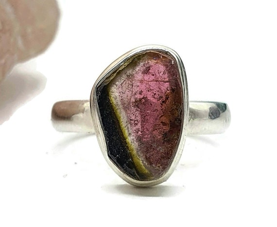 Watermelon Tourmaline Ring, Size 7.25, Sterling Silver, Pink & Green Gem, Rare Gemstone, Soothes The Heart, Calms The Mind, Meditation Stone