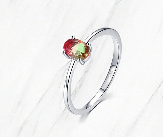 Watermelon Tourmaline Ring, Solitaire Oval Shape, Gemstone Ring, Sterling Silver Ring, Handmade Ring, Watermelon Quartz Ring, Promise Ring