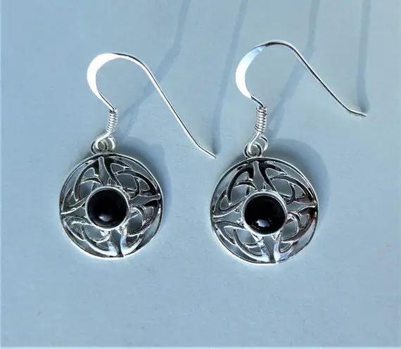 Whitby Jet And Silver Round Celtic Knot Earrings