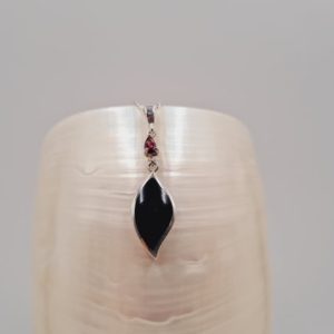 Shop Jet Necklaces! Whitby Jet Garnet Necklace, Rhodolite Pink Garnet, Semi Precious Gemstone, Sterling Silver | Natural genuine Jet necklaces. Buy crystal jewelry, handmade handcrafted artisan jewelry for women.  Unique handmade gift ideas. #jewelry #beadednecklaces #beadedjewelry #gift #shopping #handmadejewelry #fashion #style #product #necklaces #affiliate #ad