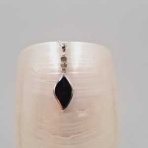 Shop Jet Necklaces! Whitby Jet Sapphire Necklace, Green Sapphire, Semi Precious Gemstone, Sterling Silver | Natural genuine Jet necklaces. Buy crystal jewelry, handmade handcrafted artisan jewelry for women.  Unique handmade gift ideas. #jewelry #beadednecklaces #beadedjewelry #gift #shopping #handmadejewelry #fashion #style #product #necklaces #affiliate #ad