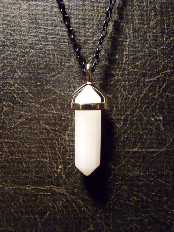 White Jade Milk Quartz Double Terminated Crystal Wand Necklace
