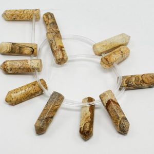 Shop Picture Jasper Beads! WHOLESALE Natural Pictures Jasper Point Pendant Bead Strands, Bullet, 8x30mm, Hole: 1mm. 1pc and strand 12pcs  (BD-A166) … | Natural genuine beads Picture Jasper beads for beading and jewelry making.  #jewelry #beads #beadedjewelry #diyjewelry #jewelrymaking #beadstore #beading #affiliate #ad