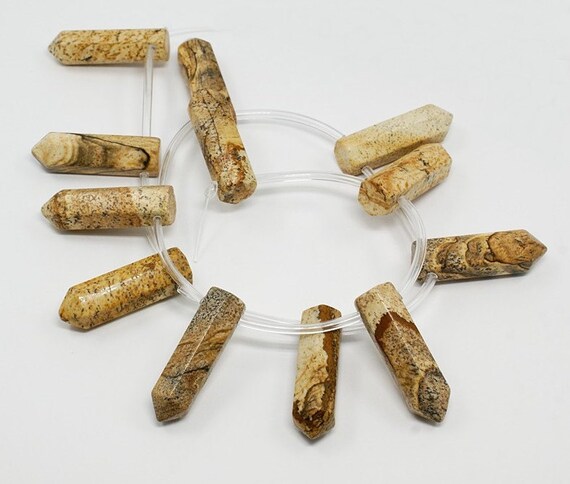 Wholesale Natural Pictures Jasper Point Pendant Bead Strands, Bullet, 8x30mm, Hole: 1mm. 1pc And Strand 12pcs  (bd-a166) ...