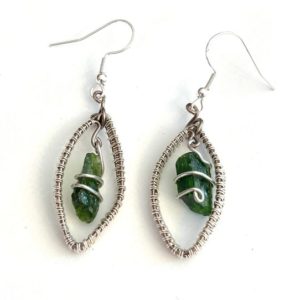 Shop Diopside Earrings! Wire Wrapped Leaf Earrings, silver leaf earrings, leaf earrings, boho earrings dangle, raw crystal dangle earrings, chrome diopside earrings | Natural genuine Diopside earrings. Buy crystal jewelry, handmade handcrafted artisan jewelry for women.  Unique handmade gift ideas. #jewelry #beadedearrings #beadedjewelry #gift #shopping #handmadejewelry #fashion #style #product #earrings #affiliate #ad