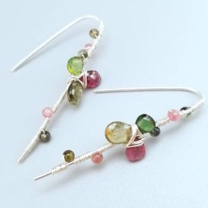 Shop Watermelon Tourmaline Earrings! Wire Wrapped Silver Tourmaline Flower Earrings-Tourmaline Floral Earrings-Watermelon Tourmaline Earrings-Colorful Gemstone Earrings | Natural genuine Watermelon Tourmaline earrings. Buy crystal jewelry, handmade handcrafted artisan jewelry for women.  Unique handmade gift ideas. #jewelry #beadedearrings #beadedjewelry #gift #shopping #handmadejewelry #fashion #style #product #earrings #affiliate #ad
