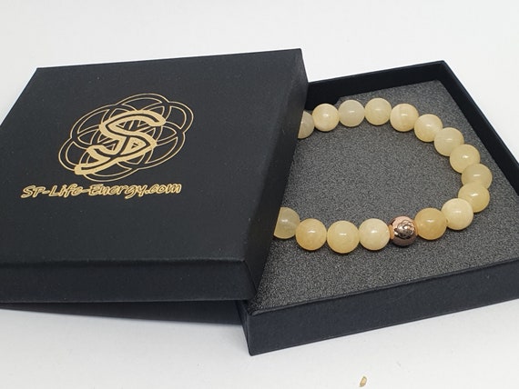 Yellow Jade Bracelet Made To Size Elastic 8mm Gemstone Crystal Round Bead Natural Semi-precious Uk Gift For Her & Him Seed Of Life