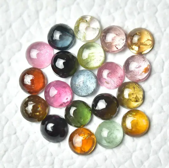 10 Pieces Natural  Multi Tourmaline Cabochons Lot 4mm To 4.5mm Round Shape Genuine Tourmaline Round Gemstone Cabs Loose Stonegems C-21483