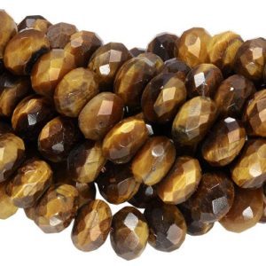 15 IN Strand 4 mm Tiger Eye Rondelle Faceted Gemstone Beads (TGERLF0004) | Natural genuine rondelle Tiger Eye beads for beading and jewelry making.  #jewelry #beads #beadedjewelry #diyjewelry #jewelrymaking #beadstore #beading #affiliate #ad