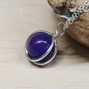 3D circle frame Sugilite pendant necklace. Rare Reiki jewelry uk. 10mm stone. Sterling silver necklaces for women | Natural genuine Sugilite pendants. Buy crystal jewelry, handmade handcrafted artisan jewelry for women.  Unique handmade gift ideas. #jewelry #beadedpendants #beadedjewelry #gift #shopping #handmadejewelry #fashion #style #product #pendants #affiliate #ad