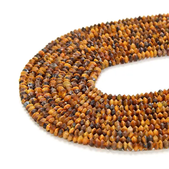 3x2mm Yellow Cognac Tiger Eye Gemstone Grade Aa Bicone Faceted Rondelle Saucer Loose Beads Bulk Lot 1,2,6,12 And 50 (p1)